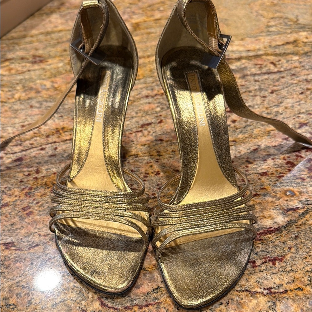 Enzo Angiolini Gold Metallic Strappy Ankle-Tie Heels